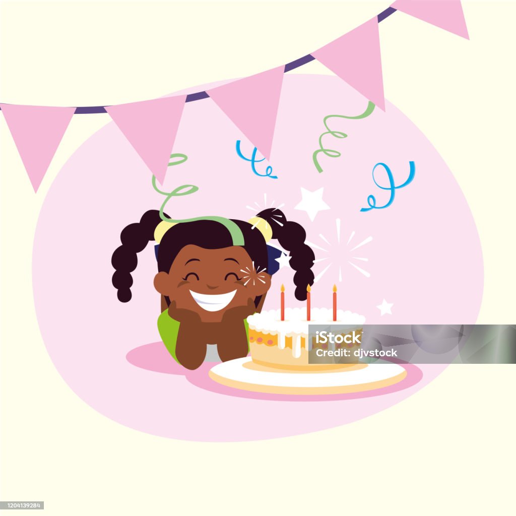 Girl Cartoon With Happy Birthday Cake Vector Design Stock Illustration -  Download Image Now - iStock