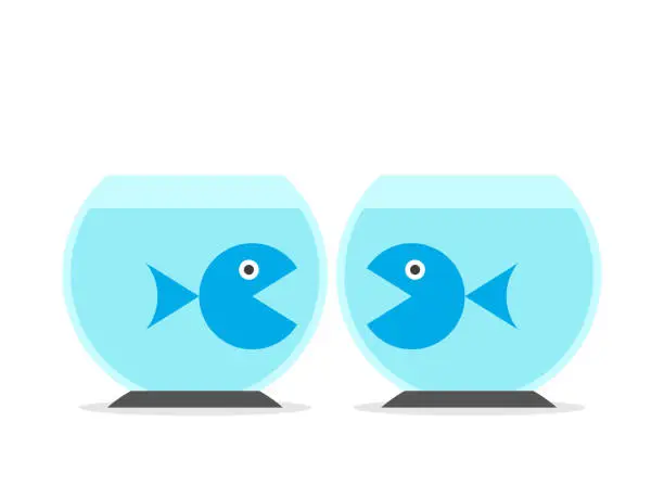 Vector illustration of Two fishes, separate fishbowls