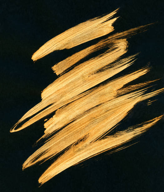 Golden Traces Of Paint Brush On Black Paper Stock Photo - Download Image  Now - Gold - Metal, Gold Colored, Black Color - iStock