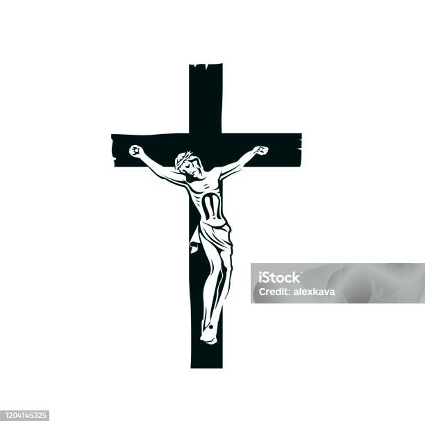 Crocifissione Di Gesù Sulla Croce - Immagini vettoriali stock e altre immagini di Crocifisso - Crocifisso, Gesù Cristo, Croce religiosa