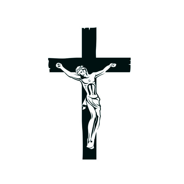 crucifixion of jesus on cross illustration with crucifixion of jesus on cross isolated on white background jesus christ icon stock illustrations