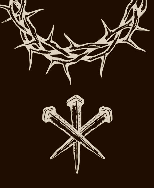 jesus nails with thorn crown image of jesus nails with thorn crown isolated on black background nail cross stock illustrations