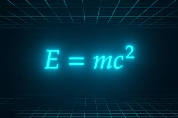 fórmula de e = mc^2 (einstein) em espaço cibernético com grade - mc2 - fotografias e filmes do acervo