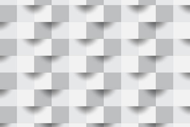 3D Abstract zoom focus white geometric shape from gray cubes.Brick wall squares texture.Panoramic Solid Surface background.Creative design Seamless minimal modern pattern wallpaper illustration.