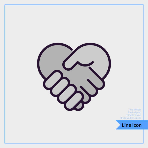 uścisk dłoni w postaci ikony serca. profesjonalny, wyrównany pikseli, pixel perfect, edytowalny obrys, łatwa scalablility. - handshake human hand partnership agreement stock illustrations