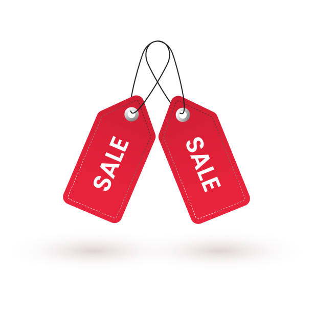 istock Red sale label tags with price discounts 1204147437