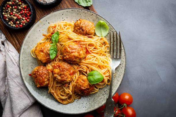 istock Plate of spaghetti with meatballs 1204149504