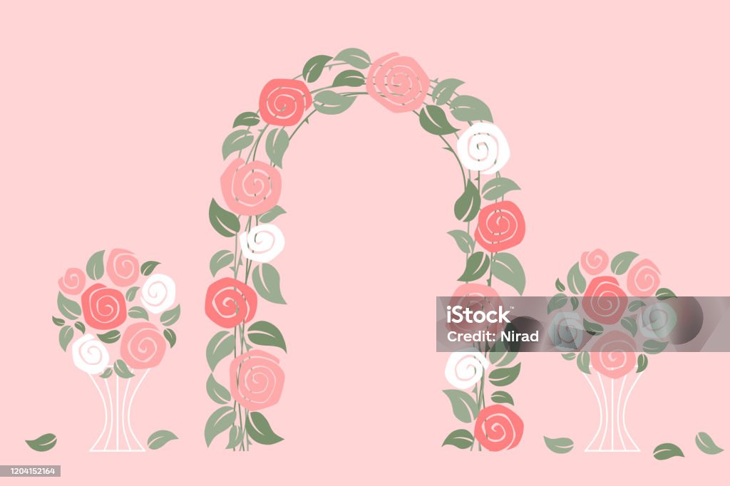 Pink Roses Cute Arch Rose Arch On Pink Background Stock Illustration - Download Image Now ...