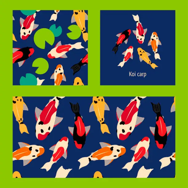 Vector illustration of set of templates with koi