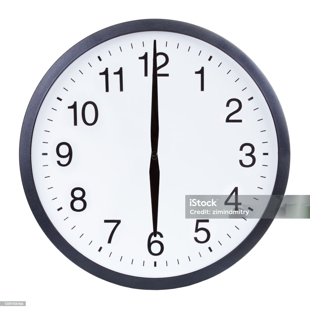 Round Office Clock Showing Six Oclock Isolated On White Background round-office-clock-showing-six-oclock-isolated-on-white-background
