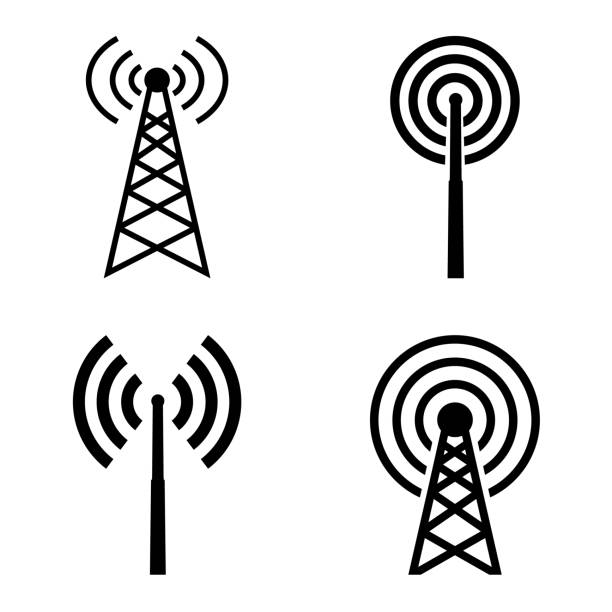 broadcast, transmitter antenna icon, logo isolated on white background broadcast, transmitter antenna icon, logo isolated on white background Antenna stock illustrations