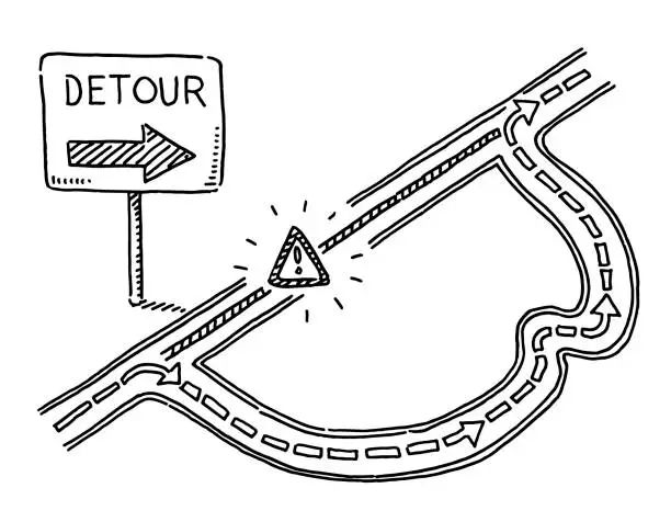 Vector illustration of Traffic Jam Symbol Detour Sign Drawing