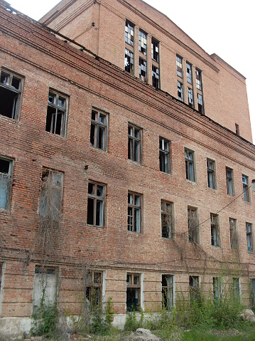 Abandoned Chemical factory overgrown with Plants