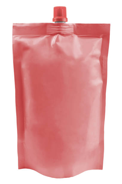 istock Red plastic pouch with batcher isolated on white background 1204160109