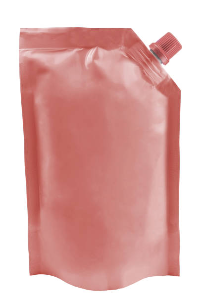 istock Red plastic pouch for ketchup with batcher or doy pack with cap isolated on white background 1204160113
