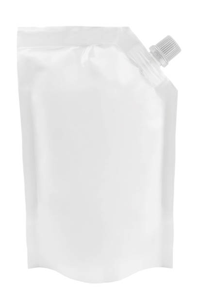 istock Blank white plastic pouch with batcher or doy pack with cap isolated on white background 1204160126