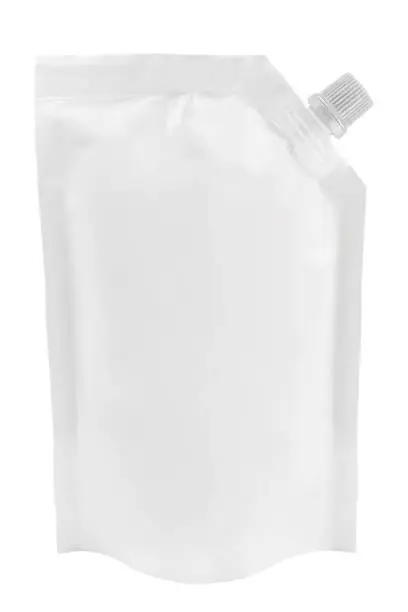 Blank white plastic pouch with batcher or doy pack with cap isolated on white background