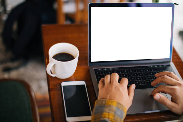 istock Hipster young man pressing on keyboard laptop 1204161602