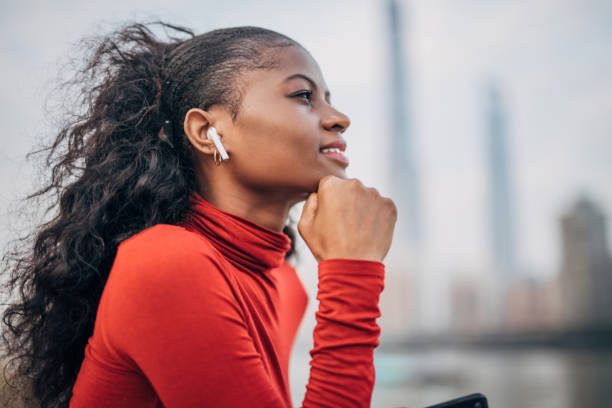 istock Black woman downtown by the river in Shanghai 1204161736