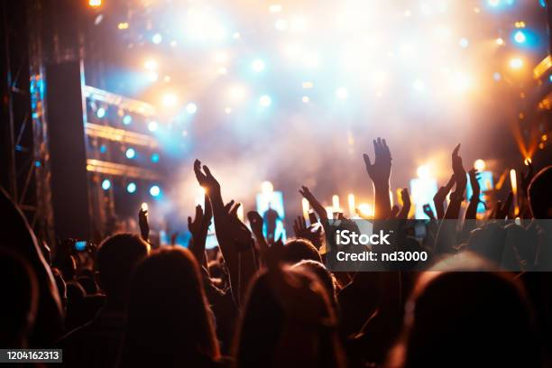 Feestgangers Genieten Van Een Concert Op Het Festival Zomermuziekfestival Stockfoto en meer beelden van Menigte