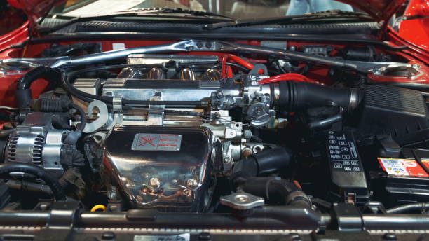 istock Under the retro car hood: generator, engine, air filter, battery 1204163865