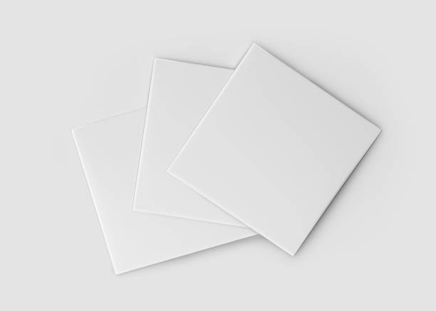 白色の cd-dvd コンパクト ディスク モックアップ、ライト グレーの背景に分離された 3d レンダリング - box white blank computer software ストックフォトと画像