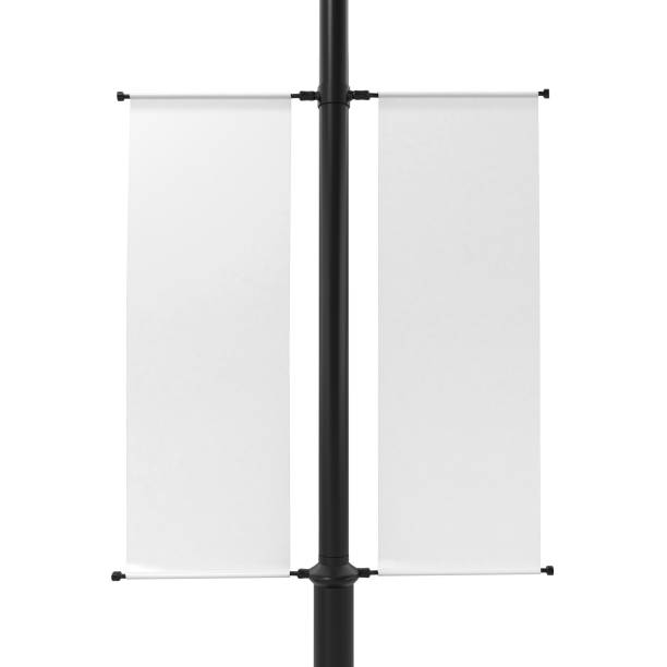 istock White Lamp Post Banner Mockup, 3d Rendering Isolated on White Background 1204165465