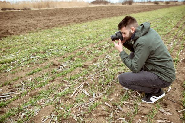 istock Young attractive man with beard working makes a photo of a wheat 1204165686