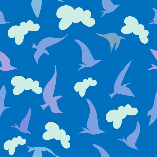 Birds And Clouds Vector Seamless Pattern On Blue Background Soft Light  Colors Kids Theme Stock Illustration - Download Image Now - iStock
