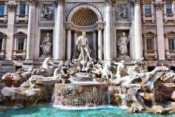 fontanna di trevi, rzym - trevi fountain rome fountain monument zdjęcia i obrazy z banku zdjęć