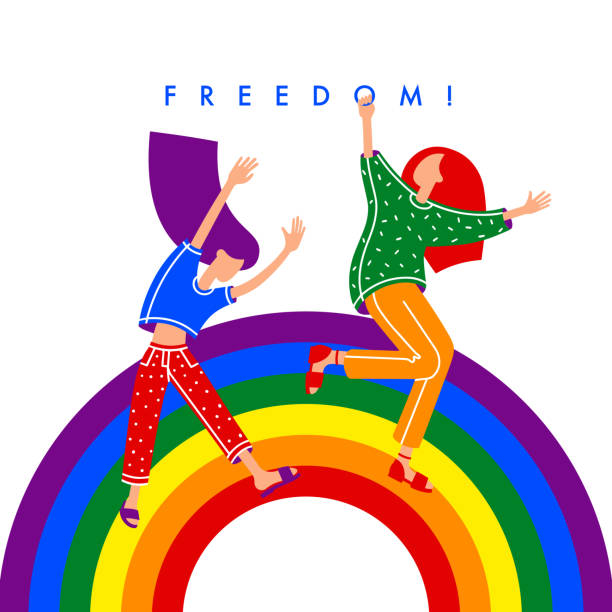 ilustraciones, imágenes clip art, dibujos animados e iconos de stock de vector del concepto de derechos humanos y libertad gay - rainbow gay pride homosexual homosexual couple