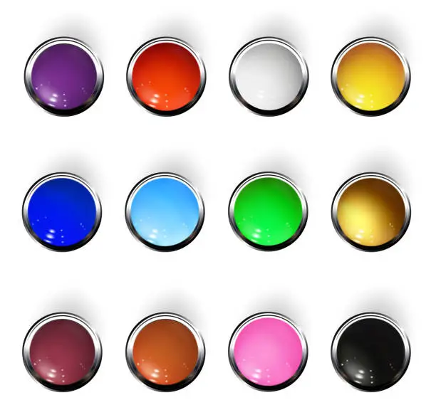 Vector illustration of Realistic shiny button with metallic elements, vector.