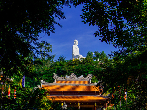 View of the Long Son Pagoda and the Big Buddha statue. In Nha Trang, Vietnam