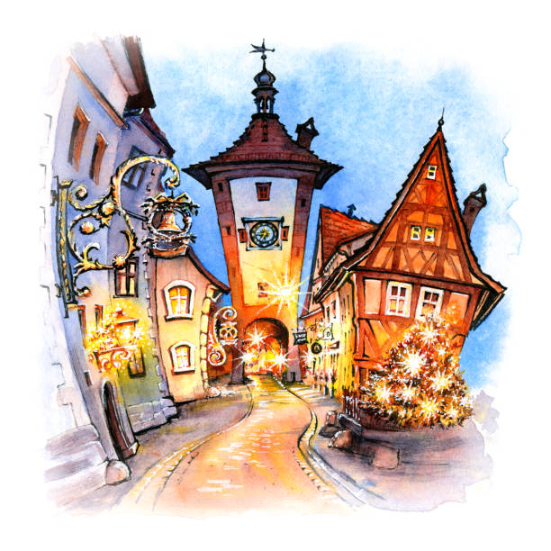 rothenburg ob der tauber, germany - rothenburg old town travel tourism stock-grafiken, -clipart, -cartoons und -symbole