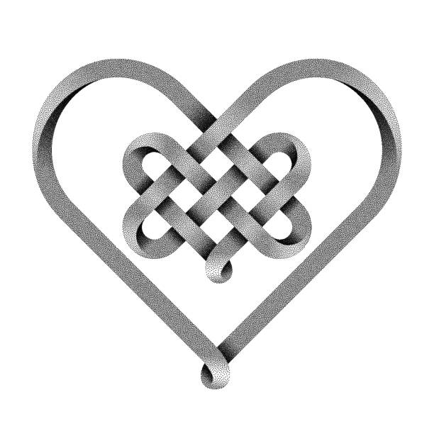 Heart symbol made of intertwined stippled mobius strips as a celtic knot.. Vector illustration. Heart symbol made of intertwined stippled mobius strips as a celtic knot.. Vector illustration isolated on a white background. celtic knot symbol of eternal love stock illustrations
