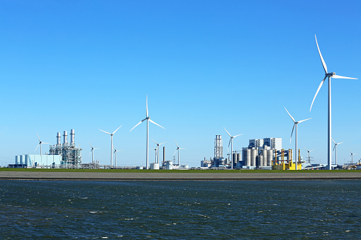 Eemshaven, Netherlands - September 29, 2013: Wind, Gas and Coal Plants in the Energypark of Eemshaven.