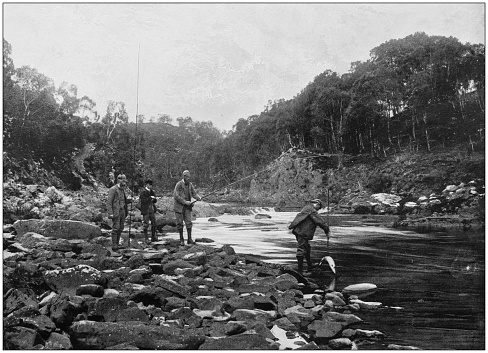 Antique photograph of the British Empire: Salmon fishing in the Blackwater, Ross-shire, Scotland