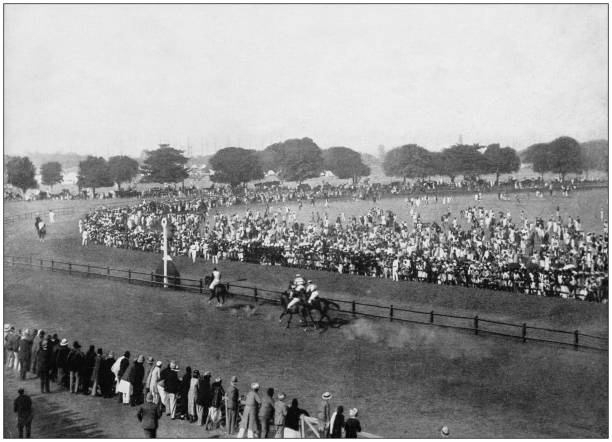ilustrações, clipart, desenhos animados e ícones de foto antiga do império britânico: corrida de cavalos, calcutá, índia - 1897