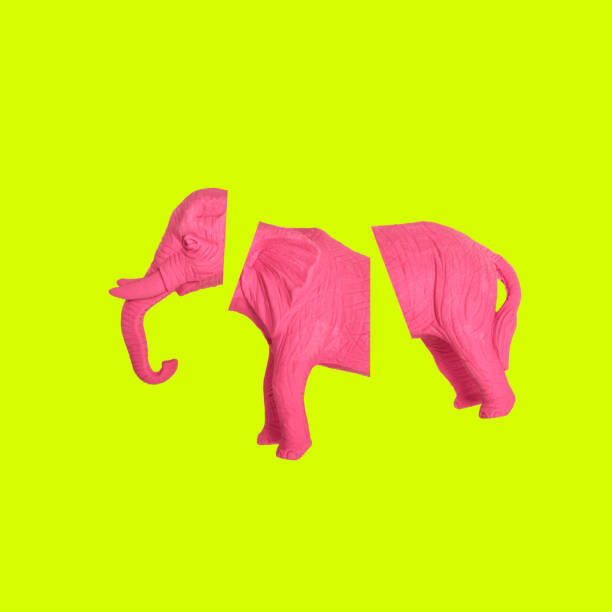 istock Pink elephant neon yellow background Creative pop art collage 1204188480