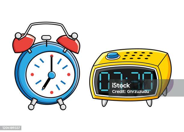 Retro And Digital Alarm Clock Stock Illustration - Download Image Now - Digital  Clock, Cartoon, Clock - iStock