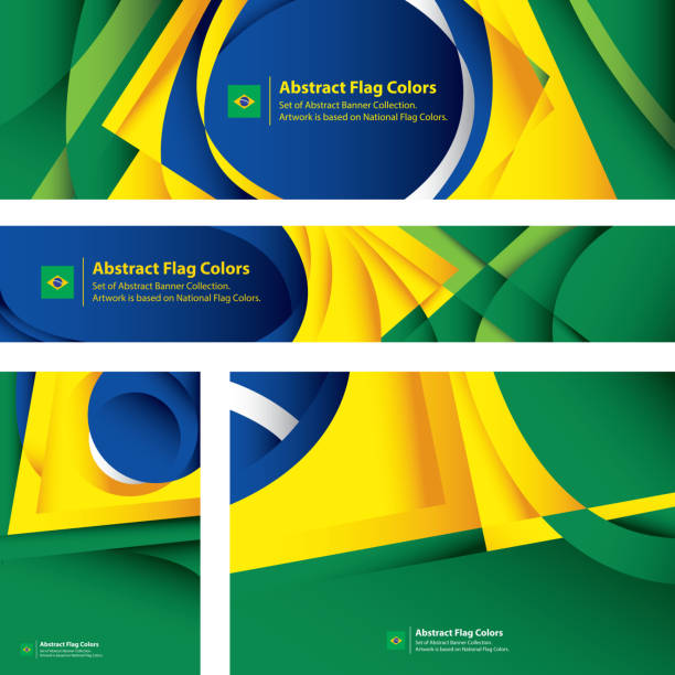 추상 브라질 국기, 플래그 배너 컬렉션 (벡터 아트) - 브라질 stock illustrations