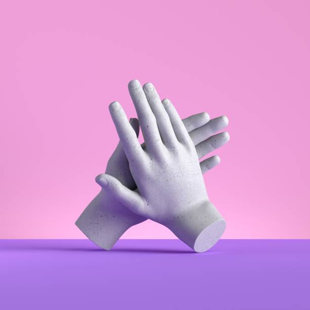 istock 3d render, hands isolated on pink background. Applause gesture. Minimal fashion concept, mannequin body parts. Limb prosthesis 1204189774