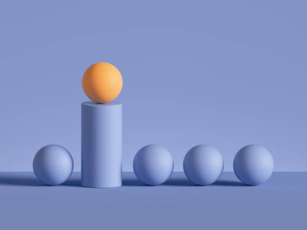istock 3d render, abstract minimal geometric background. Yellow ball placed on cylinder podium. Raw of balls. Isolated objects, primitive shapes. Successful business concept, one of a kind, career metaphor 1204189882