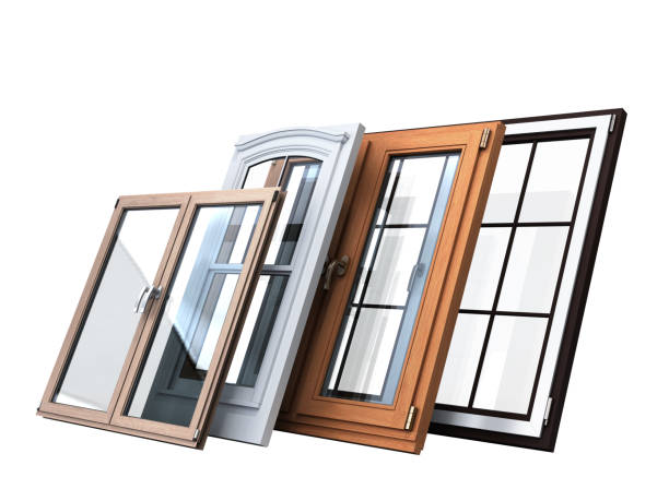 istock Different tipes of window sale promotion background 3d render on white no shadow 1204191402