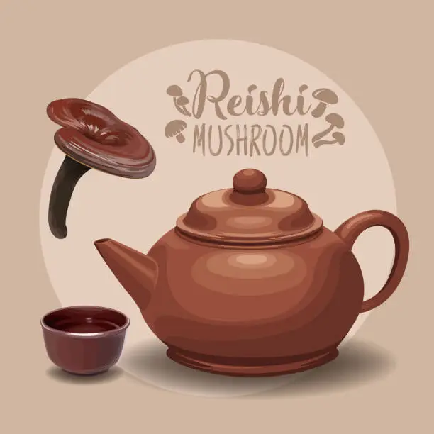 Vector illustration of Reishi mushroom ( Ganoderma lucidum ) or lingzhi mushroom. Healthy organic superfood