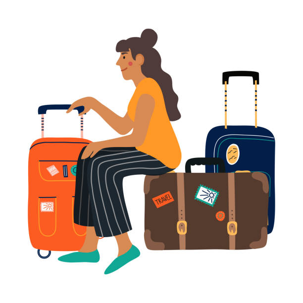istock A waiting woman with suitcases. Isolated cartoon flat vector illustration on white 1204194386