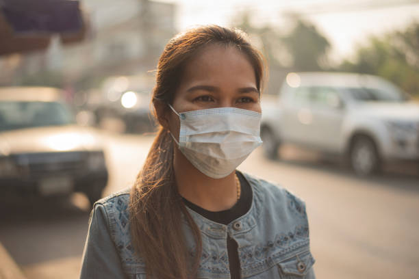Woman wearing a dust mask, PM 2.5