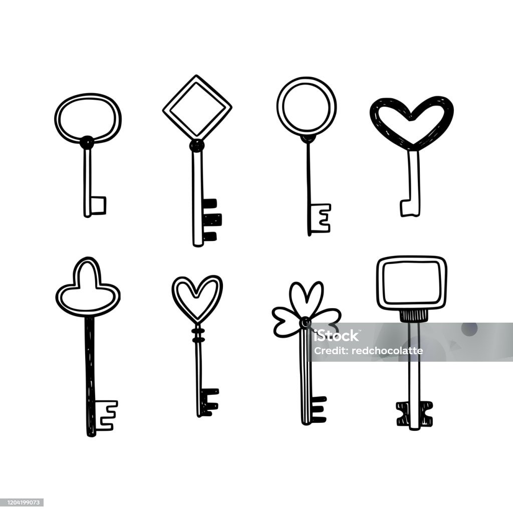 Key Vector Handrawn Keys Collection On White Background Vintage Hand Drawn Vector Keys ...