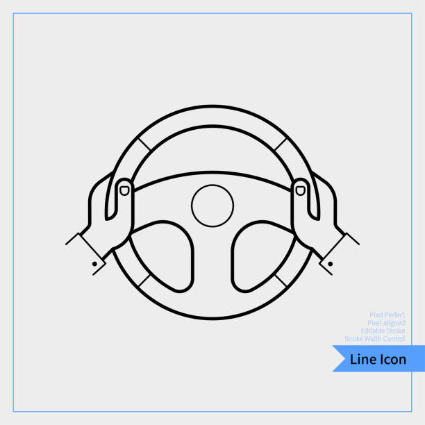 핸들 아이콘을 들고 손 - 전문, 픽셀 정렬, 픽셀 완벽한, 편집 스트로크, 쉬운 scalablility. - steering wheel car symbol control stock illustrations