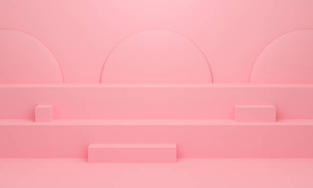 istock Abstract geometric shape. 3d pink podium stand with stair in pastel color. 3d render design for banner, display product presentation on website. Creative idea minimal scene. Valentine's day concept. 1204199225